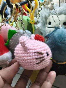 Crocheted Pink Hello Kitty Keychain