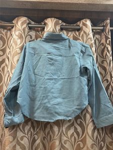 Light Blue Cropped Button-Up Shirt