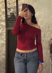 Red One Shoulder Long Sleeve Top