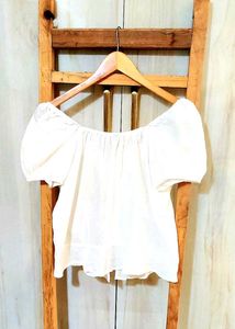 White Puff Sleeve Button-Up Top Size-36
