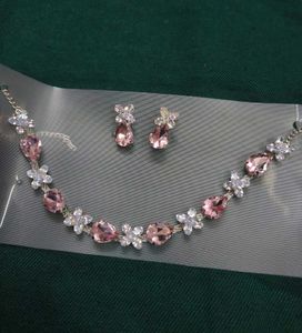 Pink Crystal Necklace &amp; Earrings Set