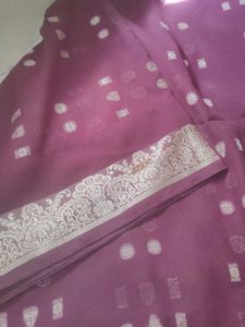 Elegant Purple Saree with Silver Motifs