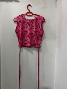 Trendy Pink Heart Print Crop Top