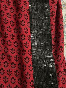 Maroon &amp; Black Printed Saree with Sequins
