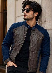 Roadster Men's Denim & Brown Leather Jacket