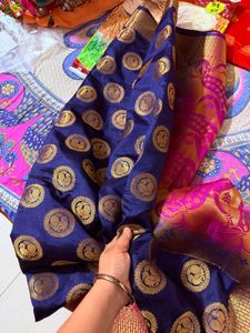 Elegant Blue &amp; Pink Silk Saree