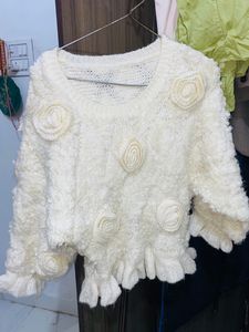 Off White Rose Woolen Sweater