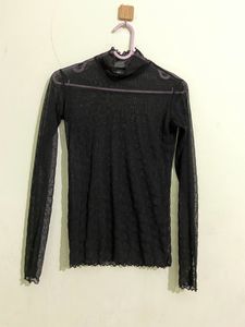 Black Mesh Fitted High Neck