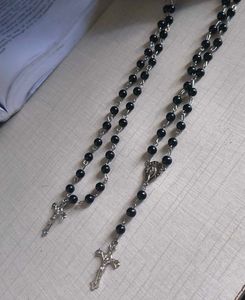 Black Gothic Beaded Rosary Necklace