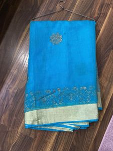 Stunning Blue Saree with Gold Border