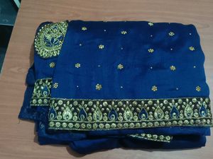 Stunning Blue Embroidered Saree