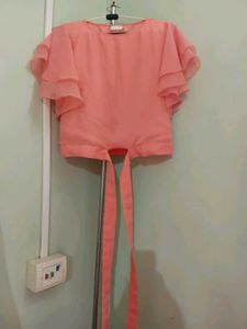 Myntra New Pink RuffleTie Top[FREE HAIR BOW]