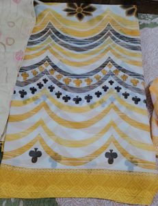 Vibrant Yellow & White Printed Dress Material
