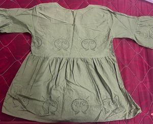 Olive Green Embroidered Mini Dress