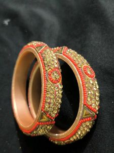 Sparkling Red & Gold Beaded Bangles