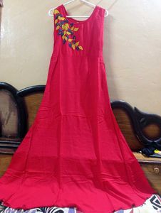 Red &amp; Blue Embroidered Anarkali Dress