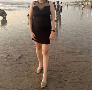 Chic Black Mesh Neckline Dress
