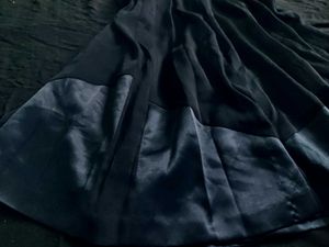 Black Midi Skirt with Satin Trim