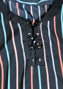 Striped Lace-Up Tunic Top