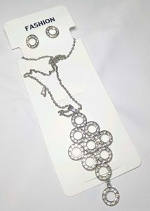 Sparkling Circle Pendant Necklace &amp; Earrings Set