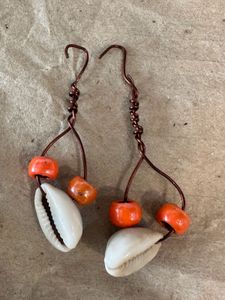 Boho Cowrie Shell &amp; Orange Bead Earrings