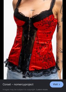 Red & Black Lace Corset Top