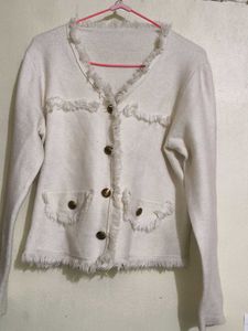 Chic Cream Fringed Cardigan