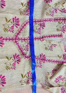White Kurta with Pink Floral Print and Dupatta