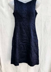 3829. Navy Blue Textured Sleeveless Dress