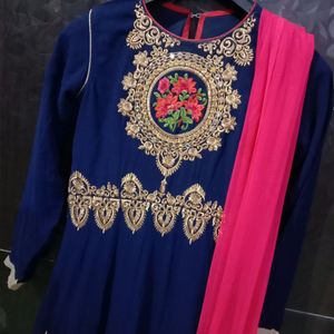 Party Wear Pink And Blue Gown