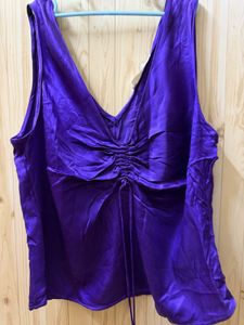 Satin Ruched V-Neck Cami Top