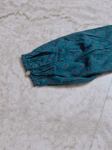 Teal Leaf Print Top (Pluse Size)