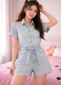 Light Wash Denim Short Jumpsuit