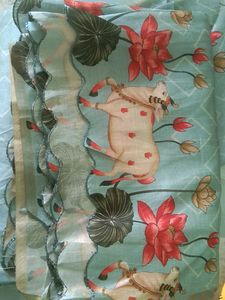 Designer Saree with Cow & Lotus Print