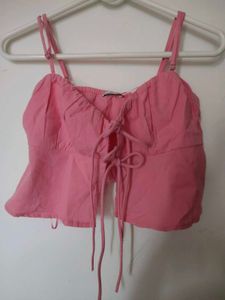 Bershka Pink Tie-Front Cropped Camisole Top