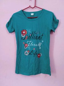 Teal Floral Print T-Shirt