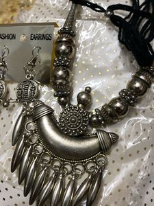 Oxidized Silver Necklace &amp; Earring Set
