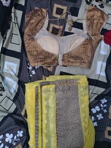 Yellow Saree with Embellished Blouse