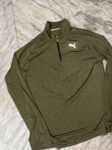 Puma Half Zip Long Sleeve Olive T- Shirt