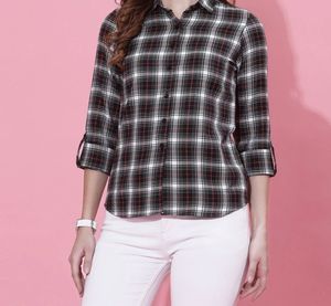 Stylish Black & White Checkered Casual Shirt for W