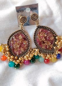Resin Ethnic Jhumka Earrings with Colorful Beads