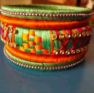 Exquisite Silk Thread Bangles &amp; Earrings Set
