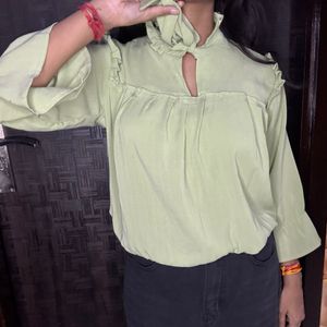 Light Green Ruffled Neck Top