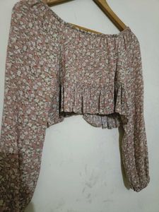 Floral Off-Shoulder Smocked Crop Top