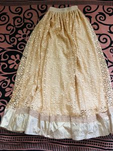 Cream Lace Flared Skirt with White Border – Elegan