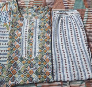Pure cotton geomatric print suit set size 44