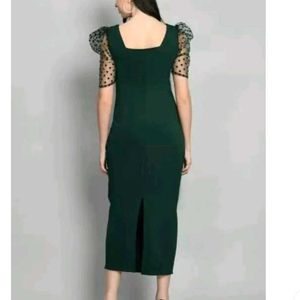 Elegant Dark Green Polka Dot Sleeve Dress