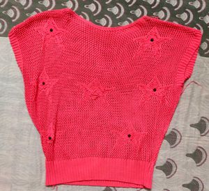 Chic Pink Knit Top with Star Embellishments