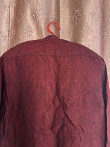 Men's Maroon Band Collar Shirt