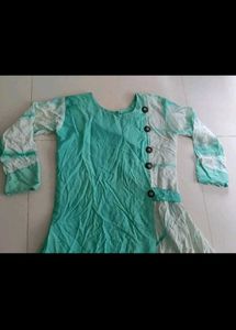 Elegant Teal &amp; White Kurta with Leggings